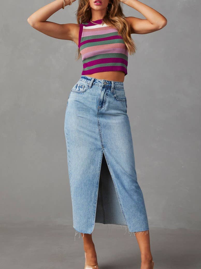 REESE Slit Denim Midi Skirt