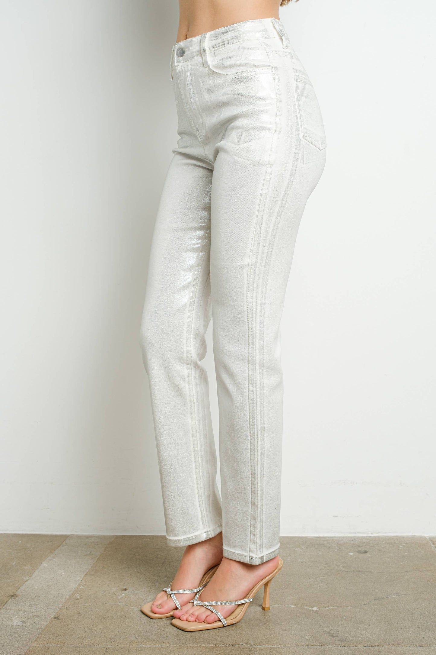 MABEL METALIC STRETCH DENIM PANTS