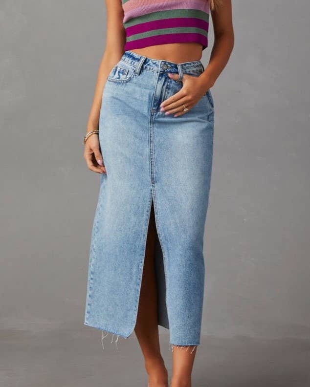 REESE Slit Denim Midi Skirt