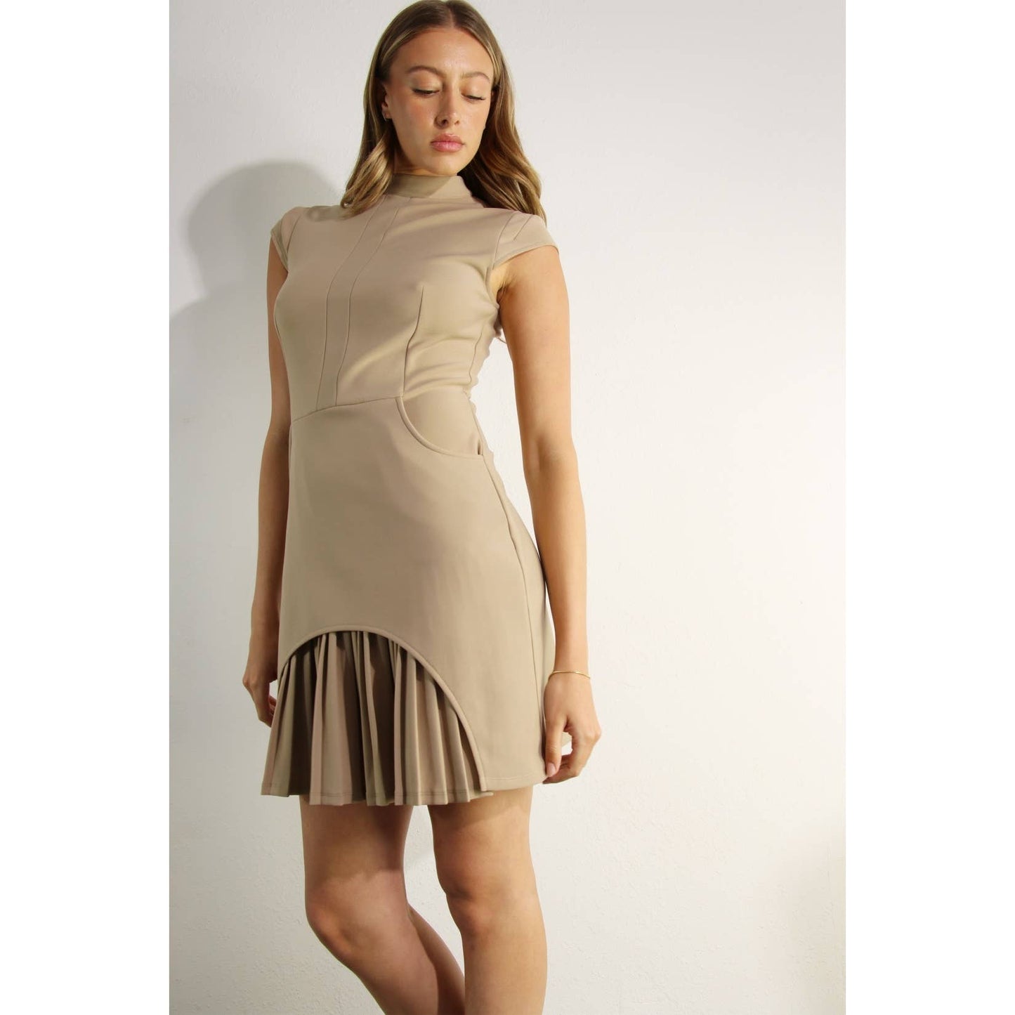 Lennon Mock Neck Pleated Hem Dress