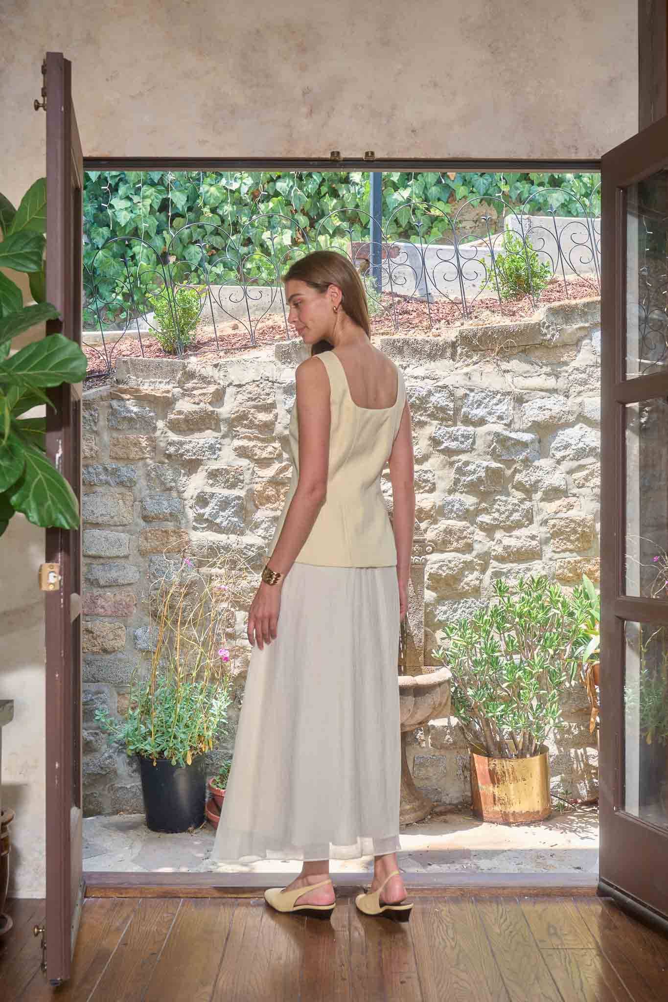 CAMILLE SQUARE NECK VEST MIX MEDIA DRESS