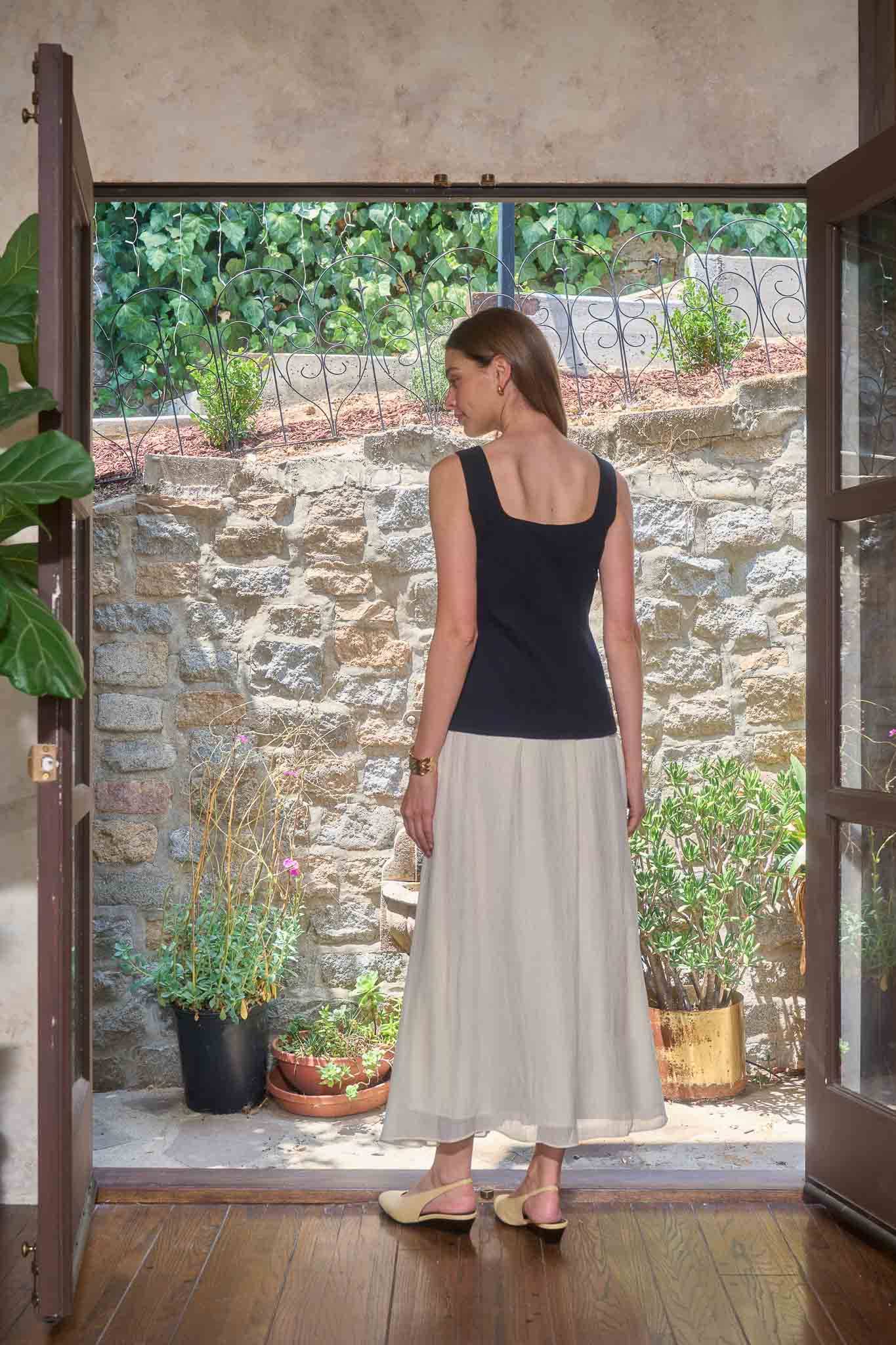 CAMILLE SQUARE NECK VEST MIX MEDIA DRESS