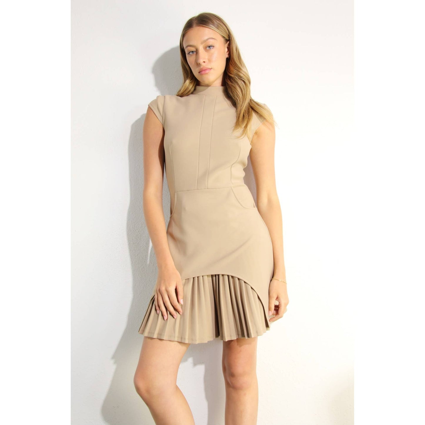 Lennon Mock Neck Pleated Hem Dress