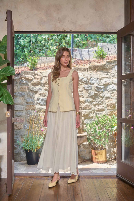 CAMILLE SQUARE NECK VEST MIX MEDIA DRESS