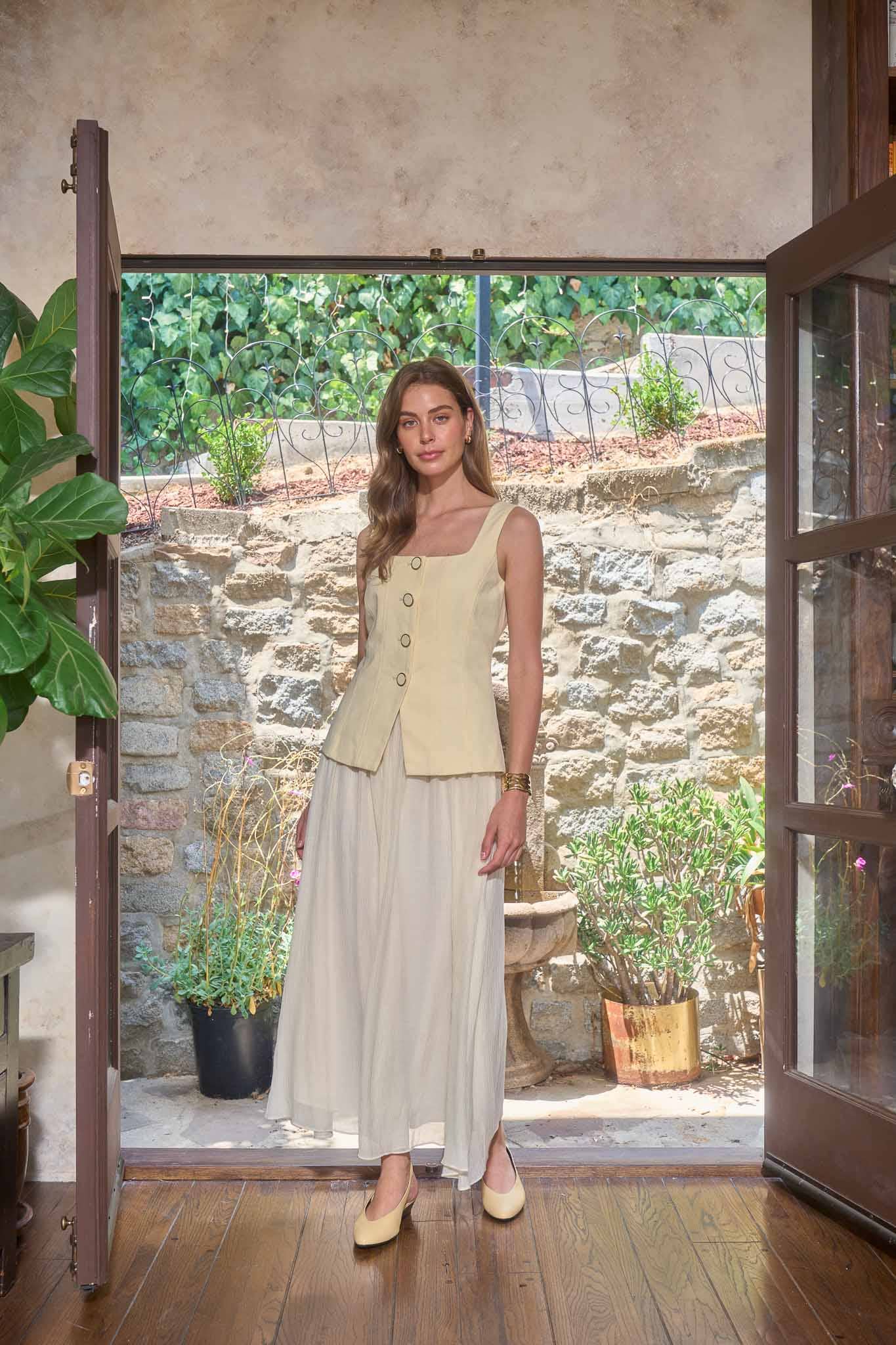 CAMILLE SQUARE NECK VEST MIX MEDIA DRESS